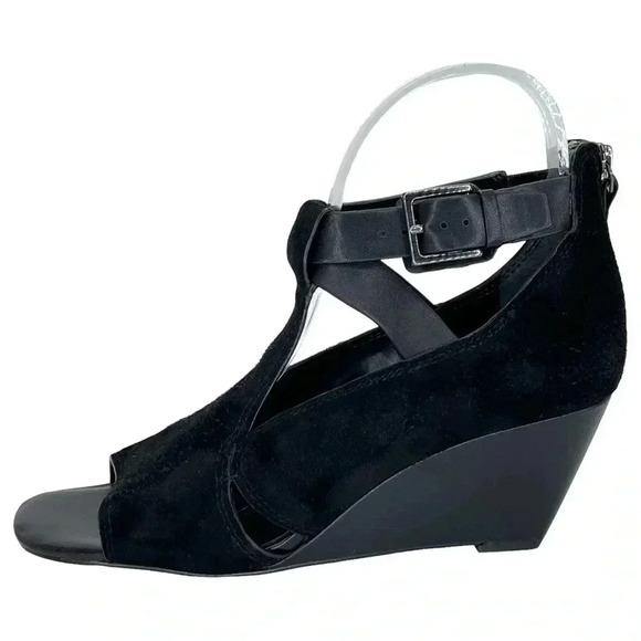 Donald Pliner Sila Wedge Sandals 7.5M Black Suede Leather Back Zipper - Picture 2 of 12